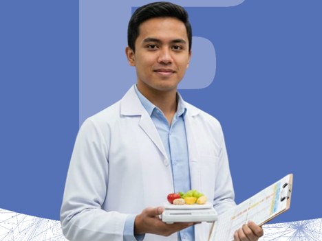 Food Service and Nutrition student holding a fruit platter and a clipboard